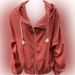 ANDREW MARC/MARC NEW YORK Rust Zip Hooded Lightweight Jacket